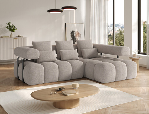 Coltar extensibil dreapta 3 locuri ELTAP, Levvi, 260x184x102 cm, lemn/poliester, bej inchis