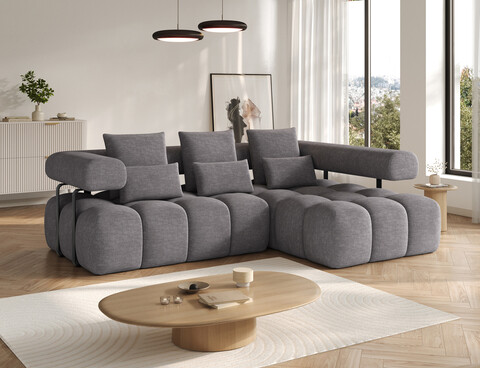 Coltar extensibil dreapta 3 locuri ELTAP, Levvi, 260x184x102 cm, lemn/poliester, gri inchis