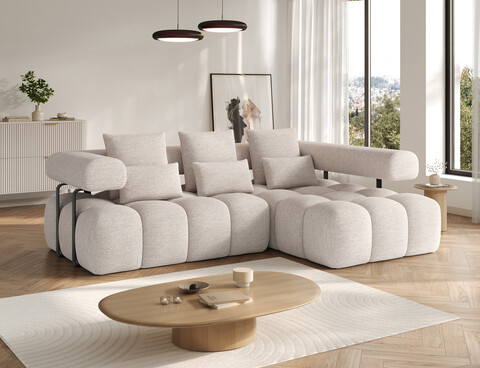 Coltar extensibil dreapta 3 locuri ELTAP, Levvi, 260x184x102 cm, lemn/poliester, bej