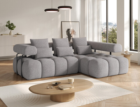 Coltar extensibil dreapta 3 locuri ELTAP, Levvi, 260x184x102 cm, lemn/poliester, gri deschis