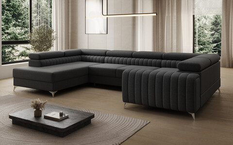 Coltar extensibil stanga 6 locuri ELTAP, LT-14SAW, Louis, 347x202x92 cm, lemn/poliester, negru