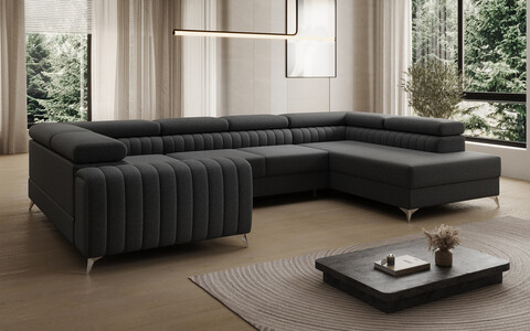 Coltar extensibil dreapta 6 locuri ELTAP, RT-14SAW, Louis, 347x202x92 cm, lemn/poliester, negru