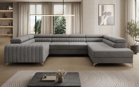 Coltar extensibil dreapta 6 locuri ELTAP, RT-85MO, Louis, 347x202x92 cm, lemn/poliester, gri