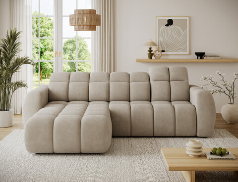 Coltar extensibil stanga 3 locuri ELTAP, Fanito, 288x200x105 cm, lemn/poliester, bej inchis