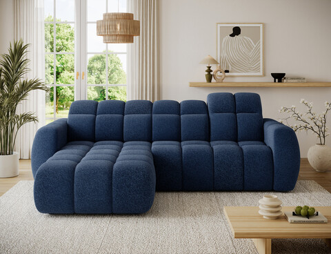 Coltar extensibil stanga 3 locuri ELTAP, Fanito, 288x200x105 cm, lemn/poliester, albastru inchis