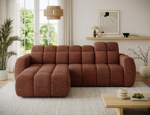 Coltar extensibil stanga 3 locuri ELTAP, Fanito, 288x200x105 cm, lemn/poliester, caramiziu