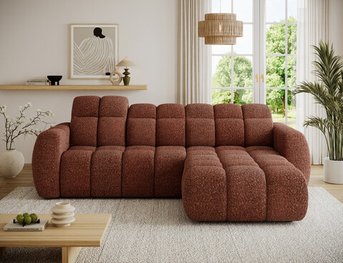 Coltar extensibil dreapta 3 locuri ELTAP, Fanito, 288x200x105 cm, lemn/poliester, caramiziu