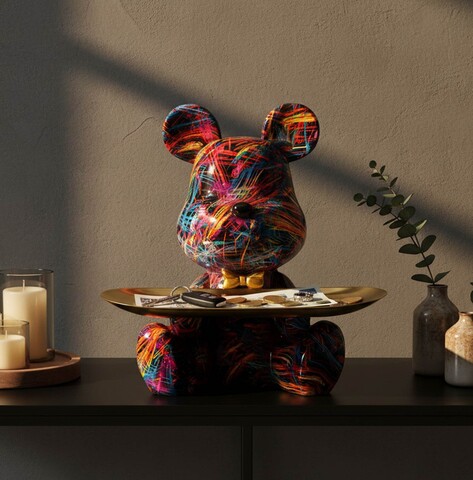 Decoratiune cu tava, Mauro Ferretti, Dog Psyco -A, 17x15x22.5 cm, polirasina, multicolor