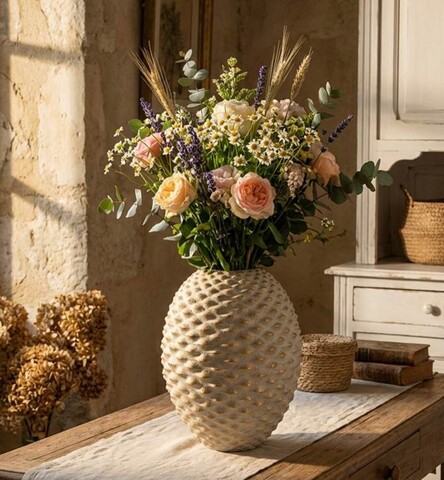 Vaza decorativa, Mauro Ferretti, Pepipas, 29.5x36 cm, ceramica, gri/auriu