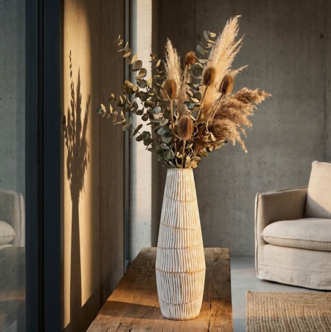 Vaza decorativa, Mauro Ferretti, Hanoi, 17x47 cm, polirasina, alb decolorat