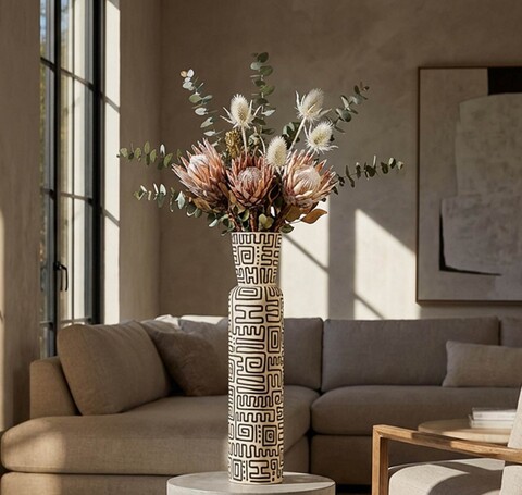 Vaza decorativa, Mauro Ferretti, Nairobi, 15.5x65 cm, polirasina, alb/negru