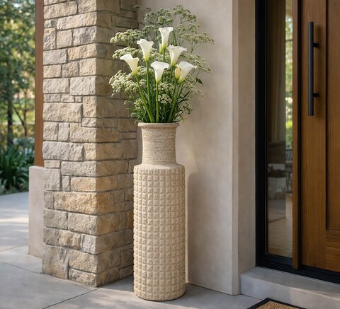 Vaza decorativa, Mauro Ferretti, Sand Outdoor, 24.5x97 cm, polirasina, bej
