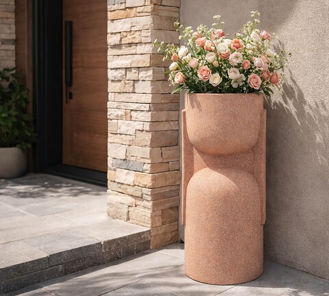 Vaza decorativa, Mauro Ferretti, Nui Outdoor, 36x34x70.5 cm, polirasina, rosu