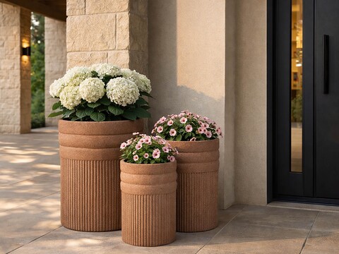 Set 3 ghivece, Mauro Ferretti, Colombia Outdoor, 41.5x50 cm, polirasina, rosu