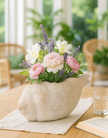 Vaza decorativa, Mauro Ferretti, Shell -B, 35x23x18 cm, oxid de magneziu, bej