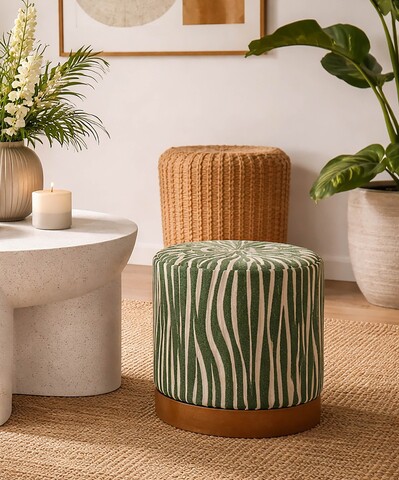 Taburet, Mauro Ferretti, Savana, 40x40 cm, placaj/poliester, verde/maro