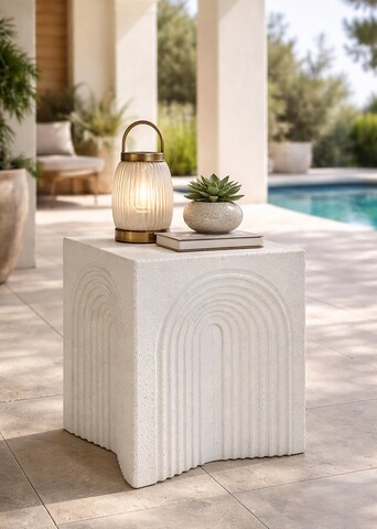 Masuta de cafea, Mauro Ferretti, Arc, 47.5x58x47.5 cm, oxid de magneziu, crem