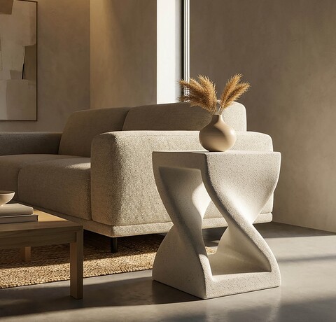 Masuta de cafea, Mauro Ferretti, Z Shape, 34x34x45 cm, oxid de magneziu, crem