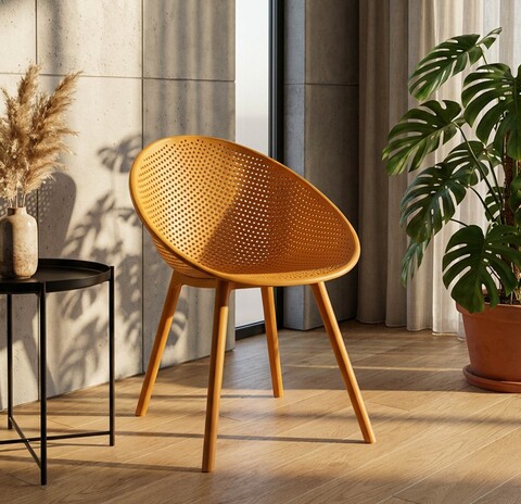 Set 2 scaune, Mauro Ferretti, Ibiza, 59x59x83 cm, utilizare interior / exterior,  plastic, mustar