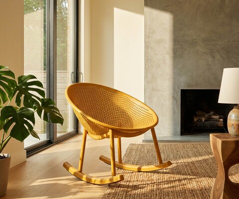 Set 2 scaune balansoar, Mauro Ferretti, Ibiza, 66x88x80 cm, utilizare interior / exterior,  plastic, mustar