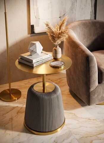 Masuta de cafea, Mauro Ferretti, Egle, 40x55 cm, metal/poliuretan, gri/auriu