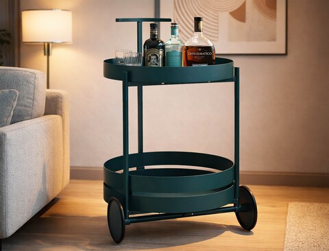 Carucior pentru servire, Mauro Ferretti, Saturn, 40x49.5x61 cm, metal, turcoaz