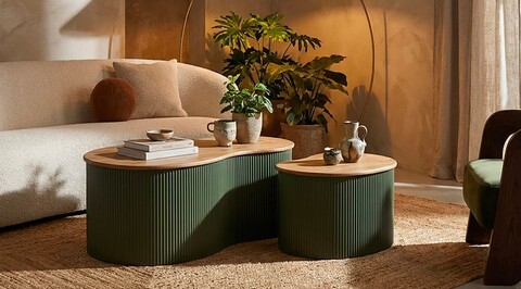 Set 2 masute de cafea, Mauro Ferretti, Frankfurt, 87x53x32 cm, lemn de cauciuc/metal, verde/maro