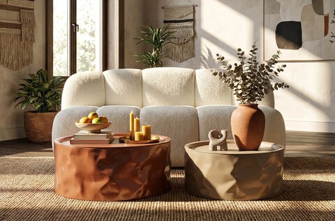 Set 2 masute de cafea, Mauro Ferretti, Norimberga, 62x30 cm, metal, rosu/alb