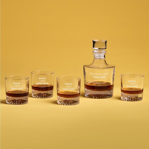 Set 4 pahare si sticla pentru whisky Puerto, Homla, 300 ml / 750 ml, sticla, transparent