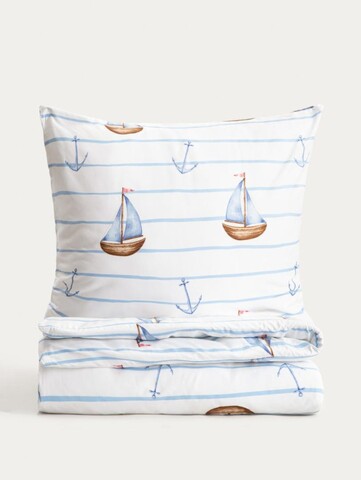 Lenjerie de pat dubla EC Isla, Homla, 160x200 cm, 3 piese, microfibra din poliester, alb/albastru