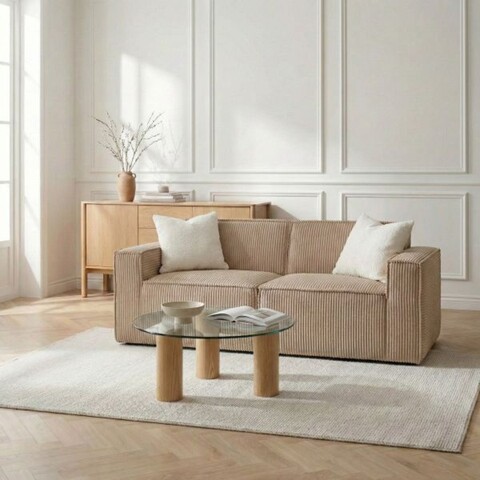 Canapea modulara 2 locuri Lykke, Homla, 190x88x73 cm, catifea din poliester, bej