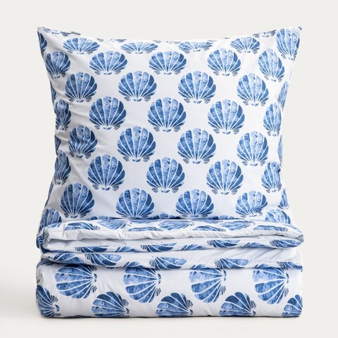 Lenjerie de pat dubla EC Pearla, Homla, 160x200 cm, 3 piese, microfibra din poliester, albastru/alb