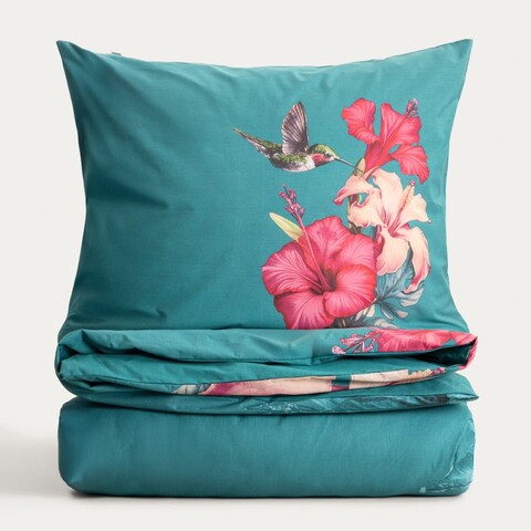 Lenjerie de pat King Size, Bloom, Homla, 200x220 cm, 3 piese, bumbac, verde