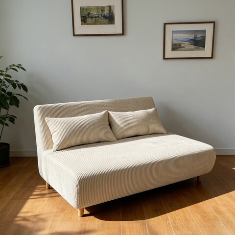 Canapea extensibila 2 locuri Solace, Homla, 140x94x84 cm, MDF/catifea din poliester, ecru