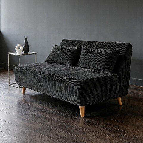 Canapea extensibila 2 locuri Solace, Homla, 140x94x84 cm, MDF/catifea din poliester, negru