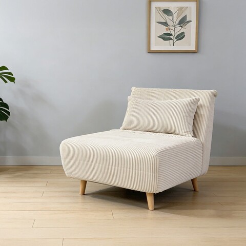 Canapea extensibila 1 loc Solace, Homla, 83x91x84 cm, MDF/catifea din poliester, ecru