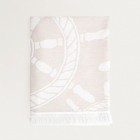 Prosop de plaja Ancora, Homla, 90x170 cm, bumbac, bej/alb