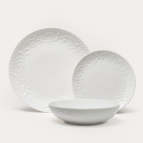 Serviciu de masa, 18 piese Sylia, Homla, portelan, alb