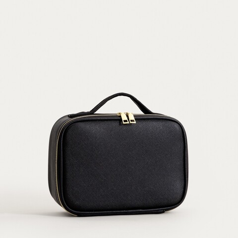 Organizator pentru cosmetice Voyelle, Homla, 24.5x18.5x11 cm, poliuretan/sticla, negru