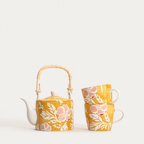 Set ceainic cu 2 cesti Cerri, Homla, 1.18 L, ceramica, mustar