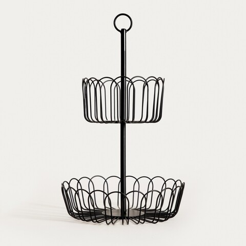 Cos fructe etajat cu 2 niveluri Wardon, Homla, 28x47 cm, otel, negru