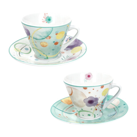Set 2 cesti cu farfurie pentru cafea, Bollicine, Brandani, 11x6 cm, 80 ml, portelan