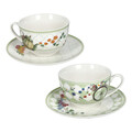 Set 2 cesti cu farfurie pentru ceai, Wonderland, Brandani, 15x7.5 cm, 200 ml, portelan New Bone China