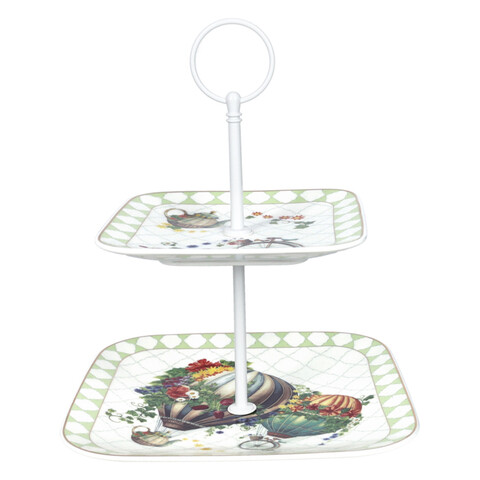 Platou etajat pentru prajituri, Wonderland, Brandani, 19x19x23.5 cm, portelan