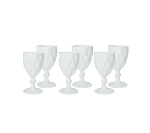 Set 6 pahare, Diamante Bianco, Brandani, 8x16 cm, 250 ml, sticla, alb