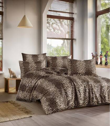 Lenjerie de pat dubla (DE), 3 piese, L'essentiel Maison, Leopard, Maro / Bej