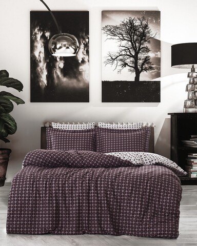 Lenjerie de pat dubla Super King (EU) (IT), L'essentiel Maison, Camicia, Maroon / White