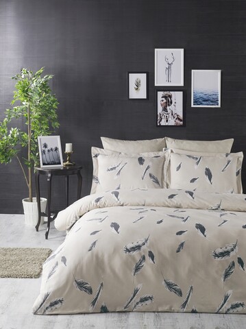Lenjerie de pat dubla Super King (EU) (IT), L'essentiel Maison, Feather, Crem / Gri