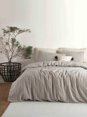 Lenjerie de pat pentru o persoana (DE), L'essentiel Maison, Tommy Dark, Gri / Alb-gălbui