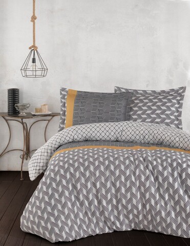 Lenjerie de pat dubla, L'essentiel Maison, Veneto, Negru / Alb / Portocaliu